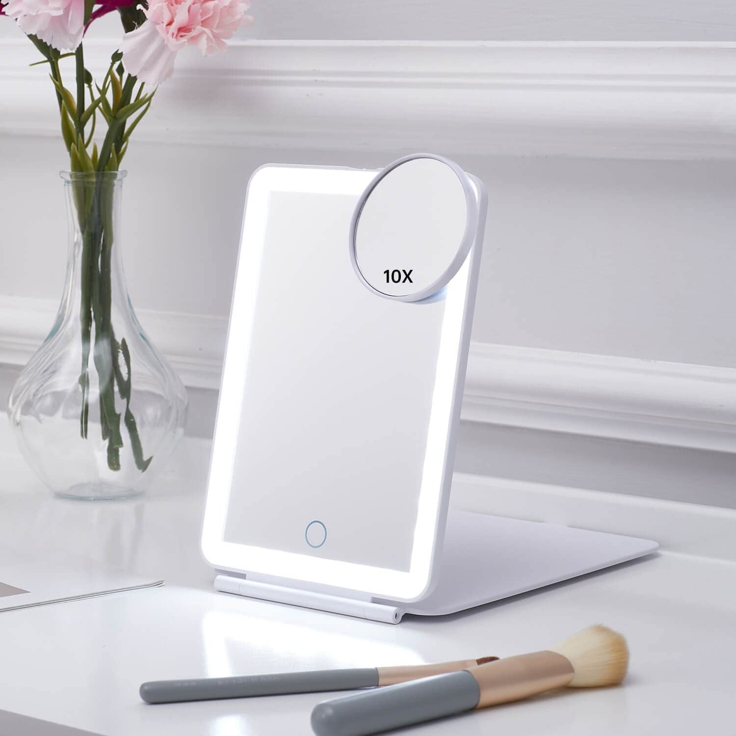 LED Lighted Makeup Mirror – Adjustable Brightness & Foldable Design