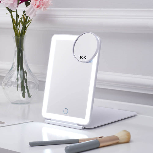 Miroir de Maquillage Lumineux LED – Luminosité Réglable & Design Pliable