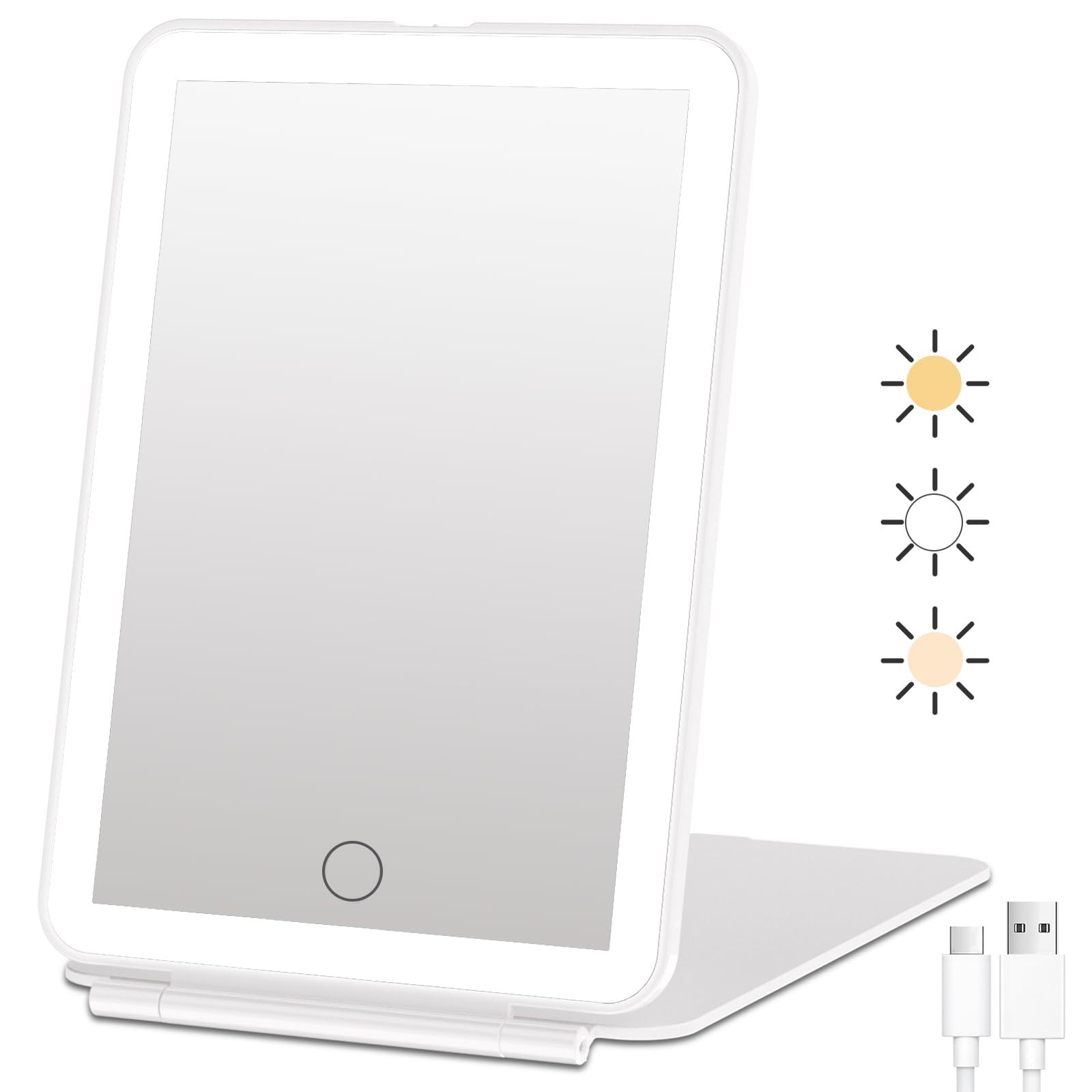 LED Lighted Makeup Mirror – Adjustable Brightness & Foldable Design